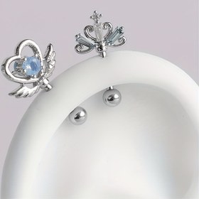 Resim Paslanmaz Çelik Kalp Kanat Peri Sihirli Çubuk Külçe Piercing Studs, Şirin ve Seksi, UV Kaplı, Rhinestone Detaylı, Günlük ve Parti Giyim için, Tüm Mevsimler Aksesuarı 