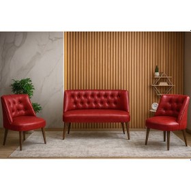 Resim Azra Mobilya Milano 3 Lü Deri Oturma Grubu 2 Berjer + 1 İkili Koltuk Ofis & Ev Kullanımı Kırmızı Kırmızı 