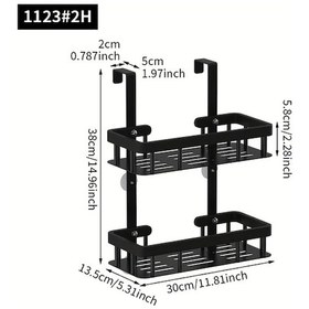 Resim Xuweiwei Delmiks 2 Katlı Mat Siyah Deliksiz Duş Rafı - Paslanmaz Banyo Organizer Siyah 