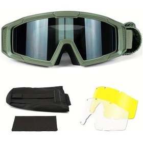 Resim Willowhaven Army Green Erkekler İçin 3 Lensli Nefes Alabilir Spor Gözlük Seti Kayak Ve Outdoor Sporlar İçin 