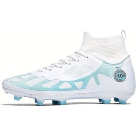 Resim Erkek Profesyonel Kaymaz Nefes Alabilir Bağcıklı Futbol Kramponları Beyaz 