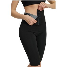 Resim Toparlayıcı Sauna Şort Yüksel Bel Agraflı Termal Tayt Siyah 