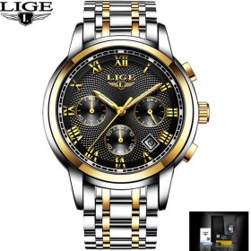 Resim Hanyang Altın Siyah Lıge Erkek Saati Altın Kadran Paslanmaz Çelik Bant Tarih Erkek Iş Erkek Saatler Su Geçirmez Lüks Erkekler Erkekler Için Bilek Saatleri (Yurt Dışından) 