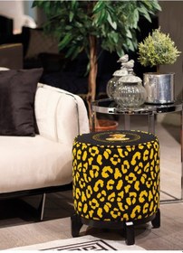 Resim Adawall Siyah Büst Detaylı Ahşap Ayaklı Puf 