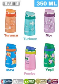 Resim Shamobo Çocuk 350 Ml Pipetli Paslanmaz Çelik Termos Bpa İçermez 7 Renk Açık Yeşil 