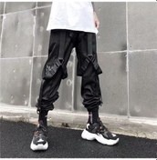 Resim Erkekler İçin Kargo Pantolon Rahat Hip Hop Hit Renk Cep Erkek Siyah 