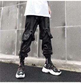 Resim Erkekler İçin Kargo Pantolon Rahat Hip Hop Hit Renk Cep Erkek Siyah 