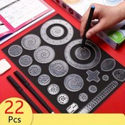 Resim 22 Parça Hassas Cetvel Seti Karmaşık Dişli Tasarımlar İçin - Dayanıklı PC Malzeme, Şablonlar ve İşaretleyiciler Dahil, Siyah Kağıt Üzerinde Detaylı Çizimler İçin İdeal 