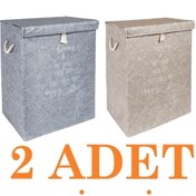 Resim EMİRLER FAMİLY TEXTİLE Keçe2 Adet Kkapaklı Kirli Çamaşır Sepeti Gri-bej 55x41x30 Cm Mega Hurç 