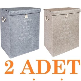 Resim EMİRLER FAMİLY TEXTİLE Keçe2 Adet Kkapaklı Kirli Çamaşır Sepeti Gri-bej 55x41x30 Cm Mega Hurç 