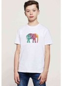 Resim Watercolor Elephant Baskılı Unisex Çocuk Beyaz T-Shirt (534787498) 