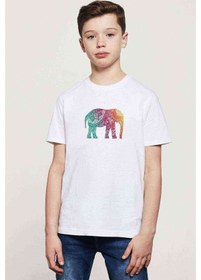 Resim Watercolor Elephant Baskılı Unisex Çocuk Beyaz T-Shirt (534787498) 