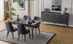 Resim Tesla Antrasit Modern Yemek Odası Takımı - Konsol + Masa + 6 Sandalye 