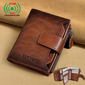 Resim BANYANU Vintage Deri Erkek Cüzdanı RFID Koruma ile, 12 Kartlık Yuva, 2 Büyük Nakit Bölmesi, 1 Fermuarlı Madeni Para Cebi, Seçenekli Renkler: Kahverengi, Siyah, Mavi, Kahve - Mükemmel Babalar Günü Hediyesi 