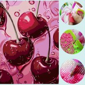 Resim 1 adet DIY Elmas Boyama - Kiraz Mozaik Sanatı, Tam Matkap Yuvarlak Akrilik Elmaslar, Canlı Pembe ve Kırmızı Kirazlar ile Su Damlaları, 30x40cm/40x50cm Kanvas, Ev Dekorasyon El Sanatları Kiti, Yeni Elmas Boyama 