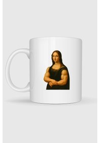 Resim Mona Lisa Tablosu Kaslı Fitness Baskılı Kupa Bardak beyaz 