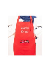 Resim Mutfak Önlüğü Kişiye Ve İsme Özel Nakışlı Mutfak Önlüğü Kalpli 01 Farklı Renkler Kırmızı 