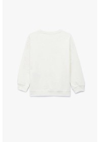 Resim Koton Kız Bebek Pamuklu Uzun Kollu Bisiklet Yaka Baskılı Sweatshirt Ekru 