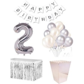 Resim 2 Yaş Beyaz Gümüş Balon Rakam Folyo Banner Mısır Kutusu Masa Et 