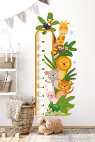 Resim Sevimli Safari Hayvanları Boy Ölçer ve Çok Amaçlı Dolap Çocuk Odası Duvar Sticker Seti - 46x113 cm / Renkli / Boy Ölçer 