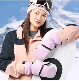 Resim Kış Yastıklı Kayak Eldivenleri Dış Mekan Rüzgar Geçirmez Sıcak Spor Eldivenleri, Boyut: M Siyah Karışık/Çok Renkli 