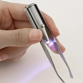 Resim 1 adet LED aydınlatmalı kaş cımbızı - taşınabilir hassas makyaj aleti, mükemmel kaş şekillendirme ve takma kirpik uygulaması için akıllı tasarım, pil ile çalışan | ince kaş tasarımı | düğme pili dahil 