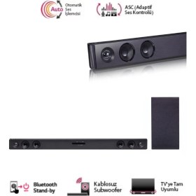 Resim Lg Asc-Kablosuz Subwoofer Optik USB -Bluetooth Bağlantı Kablosuz Üstün Bas Sqc2.dturllk 2.1 Kanal 300W Soundbar-Optik Kablo Hediyeli 