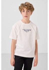 Resim Tommylife Ekru Pamuklu Yumuşak Dokulu Oversize Baskılı Erkek Çocuk T-shirt - 11285 Ekru 
