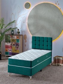 Resim Beehanem Bengü Tek Kişilik 3lü Set Yatak+baza+başlık Yeşil 120 X 200 