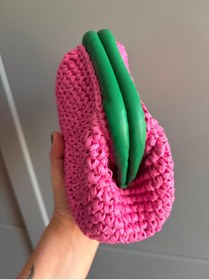 Resim UNİCORNS Hasır Çanta, Hasır El Çantası, Pembe Hasır Clutch, Burslu Çanta 