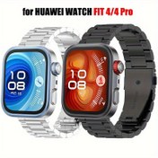 Resim HUAWEI WATCH FIT 4/4 Pro için Paslanmaz Çelik Bant - Premium Metal Correa Bileklik, 3D Dial Ekranı, Şık Siyah Tasarım ve Fitness Takibi ve Akıllı Saat Aksesuarları için Güvenli Uygunluk, Fitness Takipçisi, Şık Saat Tasarımı, Dayanıklı Saat Bantı 