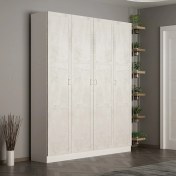 Resim Minar Kale 210 cm 4 Kapaklı 2b Raf Portmanto Beyaz Eskitme Beyaz 