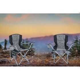 Resim İkili Katlanabilir Lüks Kamp Sandalyesi Dayanıklı Kamp Piknik Bahçe Balkon Outdoor İkili Gri 