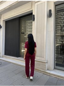 Resim WeShaya Bordo Polyester Keten Polo Yaka Takım Bordo 