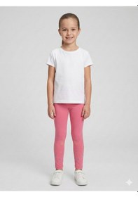 Resim Kız Çocuk Pamuklu Çiçek Nakışlı Esnek Tayt - Okul Ve Günlük Kullanım Çocuk Taytı - Pembe Pembe 