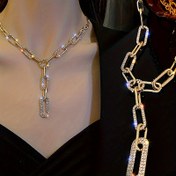 Resim Shiny Rhinestone Zinciri Y-Kolye Zarif Altın/Gümüş Kalın Zincir Lüks Tarz Klavikula Zinciri Kadınlar için Takı 