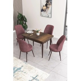 Resim Canisa Concept Nil Serisi 70 x 110 cm Sabit Barok Ahşap Desen Mutfak Masa Takımı+4 Adet Sandalye 