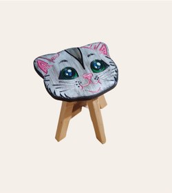 Resim Sevimli Kedim Tamamı Ahşap El Yapımı Çocuk Taburesi 