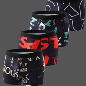 Resim 4-Lü Erkek Moda Geometrik Desenli İç Çamaşırı, Yüksek Esnek Polyester Örgü Kumaş Shortie Çamaşırları, Aplike Detaylı, Casual Solukalan Hızlı Kuruyan Spor Boxer Briefs, %93 Polyester %7 Spandex 