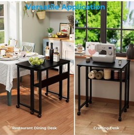 Resim Sidney Kitaplık Raflı Katlanır Masa 70cm Tekerli Bilgisayar Masası Laptop Masası Siyah Siyah 
