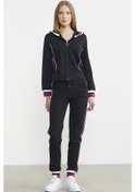 Resim Renkli Biye Detaylı Jogger Eşofman Takım - Siyah Siyah 