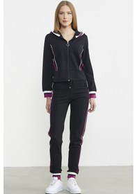 Resim Renkli Biye Detaylı Jogger Eşofman Takım - Siyah Siyah 