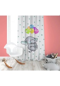 Resim Balonlu Uçan Fil Çocuk Odası Tek Kanat Fon Perde 