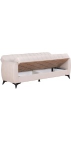 Resim Kilim Mobilya Linda Üç Kişilik Kanepe Krem Kadife Yüksek Ayaklı Fonksiyonel ve Modern Tasarım 220 cm 