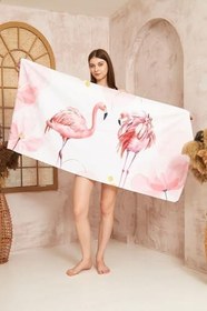 Resim Flamingo Baskılı pamuklu Plaj Havlusu 
