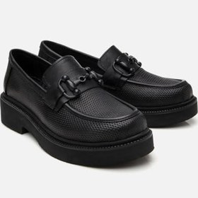 Resim HOTİÇ Kadın Deri Siyah Tokalı Klasik Loafer 