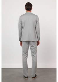 Resim İmza Gri Kendinden Desenli Mono Yaka 6 Drop Slim Fit Takım Elbise 1001260166 
