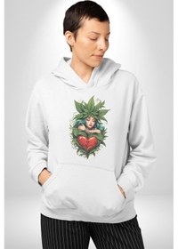 Resim Kalp Parmak Kız Yeşillik Mutluluk Kadın Erkek Beyaz Kapüşonlu Sweatshirt Hoodie Beyaz 