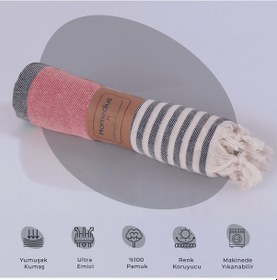 Resim Homedius %100 Pamuk American Desenli Püsküllü Peştemal Banyo Plaj Havlusu - 100x180 Cm Turuncu 