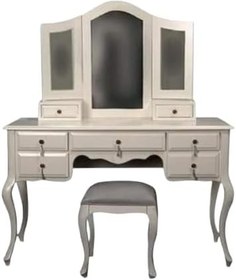 Resim Makyaj Masa 18473 Dresuar puf 7Çekm Kayın aslan ayak KREM Lake yana açılır ayna 